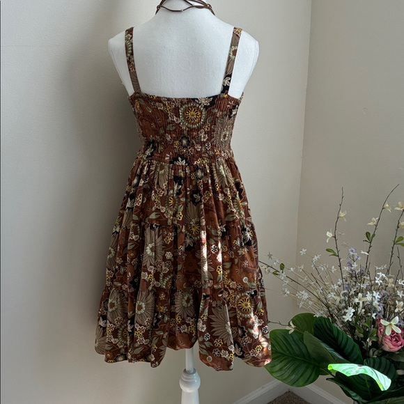 Retro Boho Whimsical Floral Chocolate Brown Dress Size Small - Picture 4 of 6